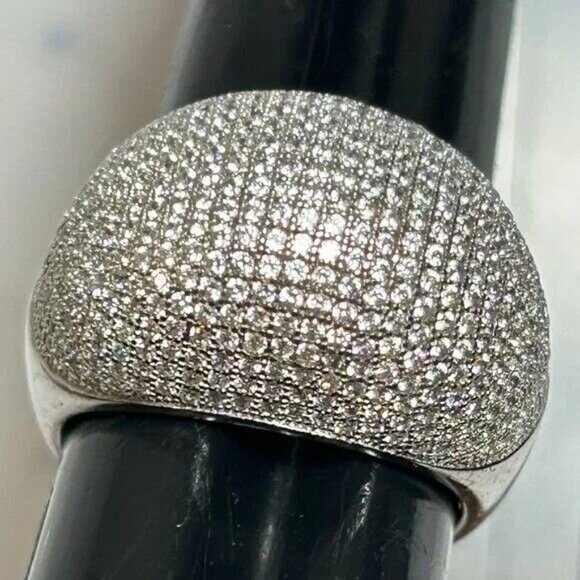 Gorgeous Signed Sterling Silver Micro Pave Clear CZ Sparkling Dome Ring Size 8 - Picture 9 of 14